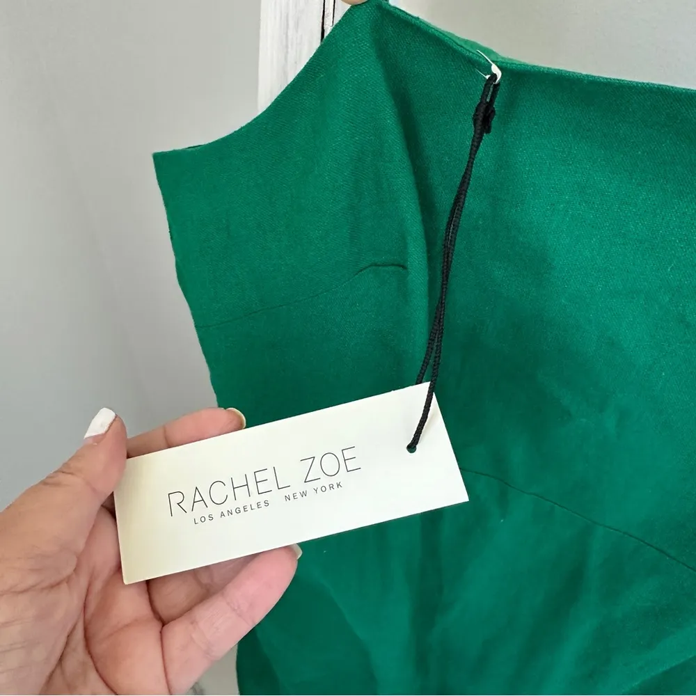 Rachel Zoe Green Linen Blend Square Neck Midi Dress W Wooden Beads Size Medium - Image 12