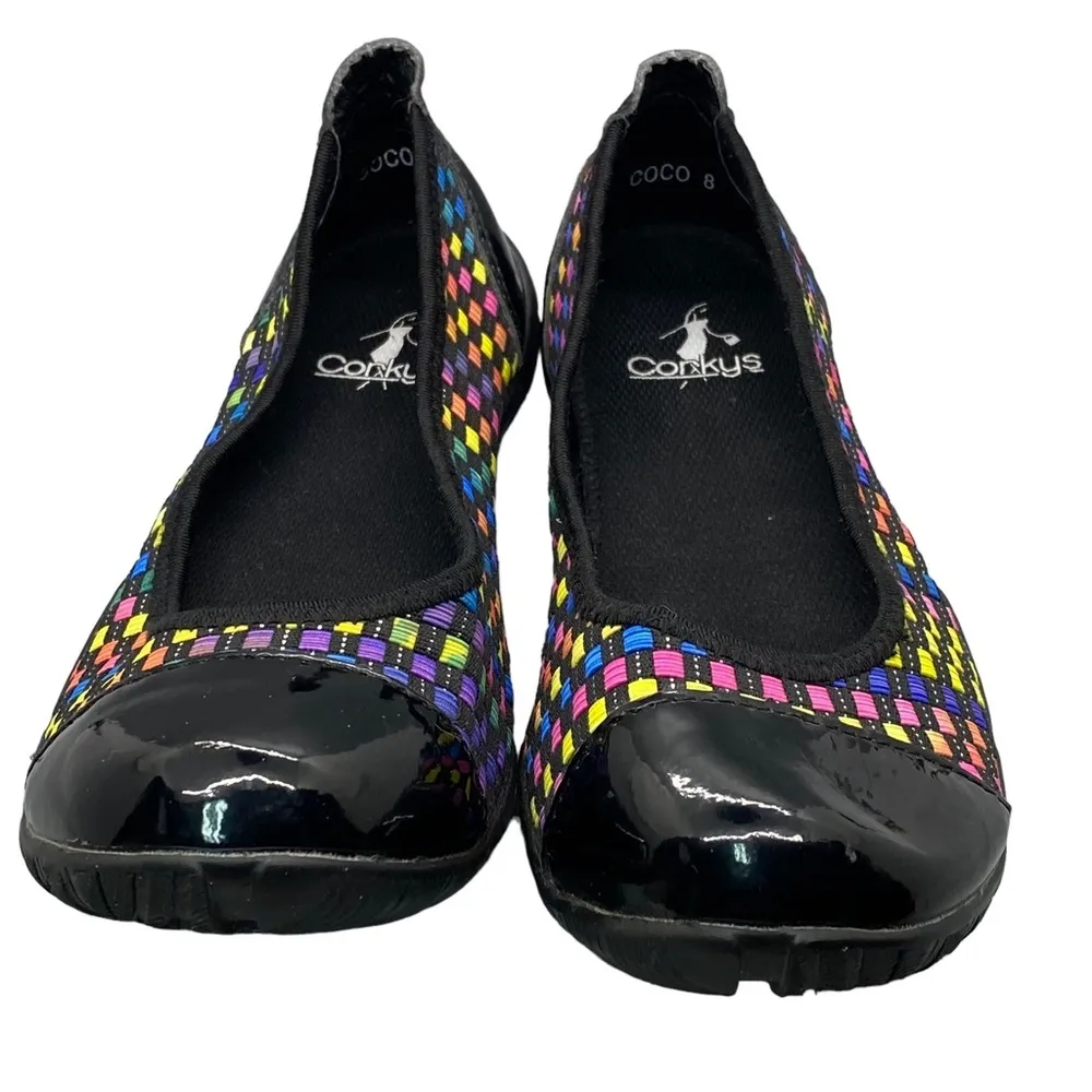 Corkys Black Multicolor Woven Coco Ballet Flats‎ Women’s 8 Comfort Slip On Shoes Blue - Image 3