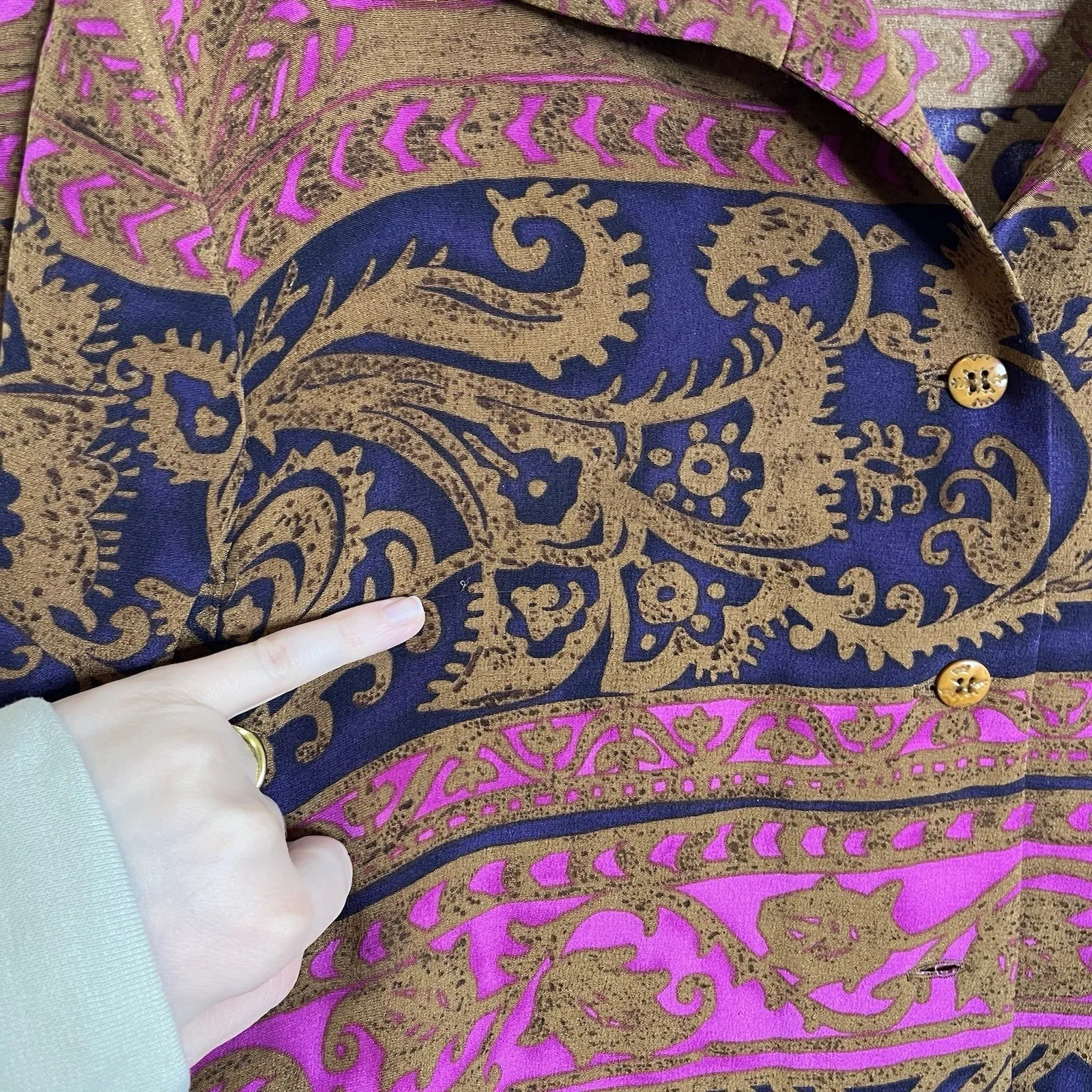 Vtg Dana Buchman Silk Blouse Button Up 12 Lagenlook Tunic Pink Brown Boho Artsy - Image 4