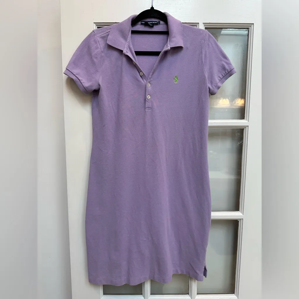 Ralph Lauren Sport Polo Y2K Shirt Dress Short Sleeve Purple Pique Size Medium - Image 9
