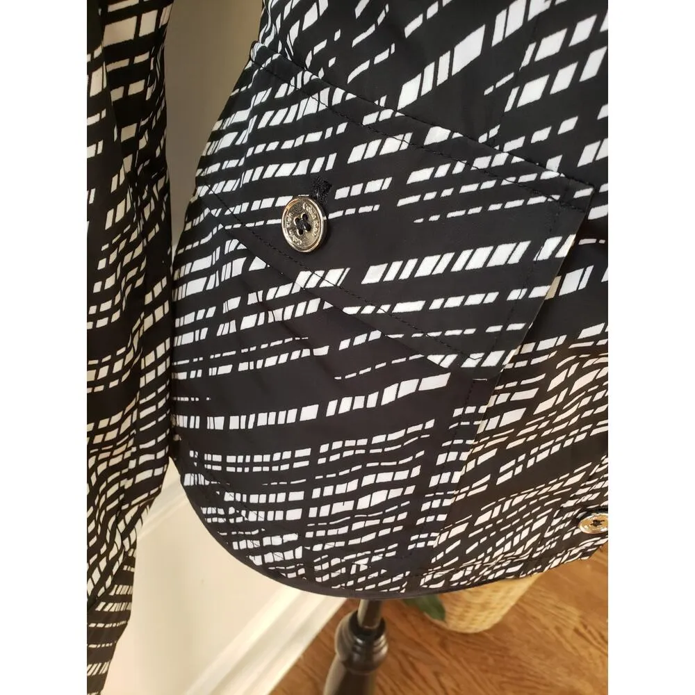 Calvin Klein Jacket Womens M Black White Geo Print Pockets Collared Button Front - Image 11