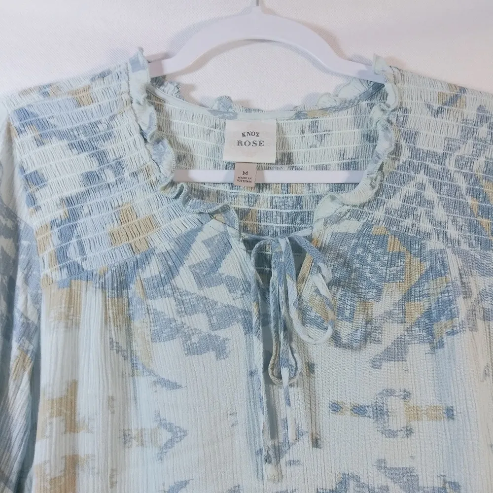 Knox Rose Blue Boho Western Print Top Size M - Image 2