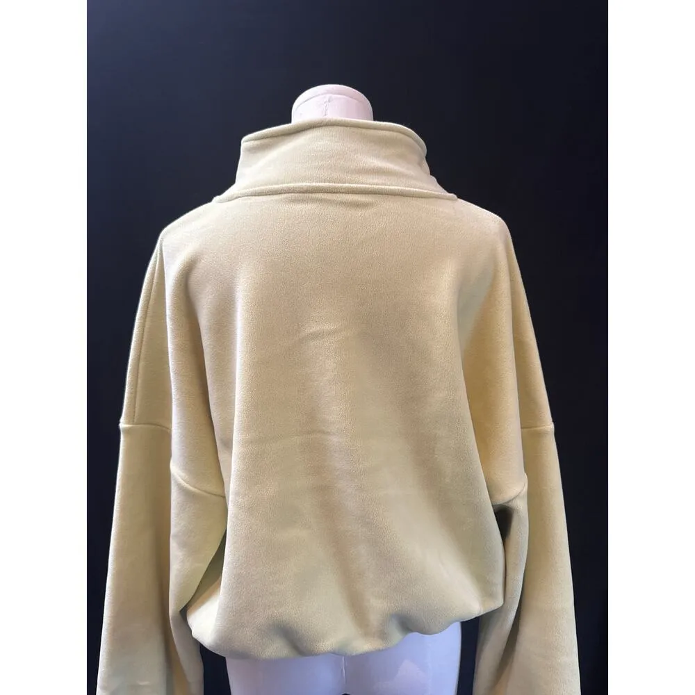Oversized Pale Yellow Zip-Up Hoodie With High Neck & Long Sleeves - Image 3
