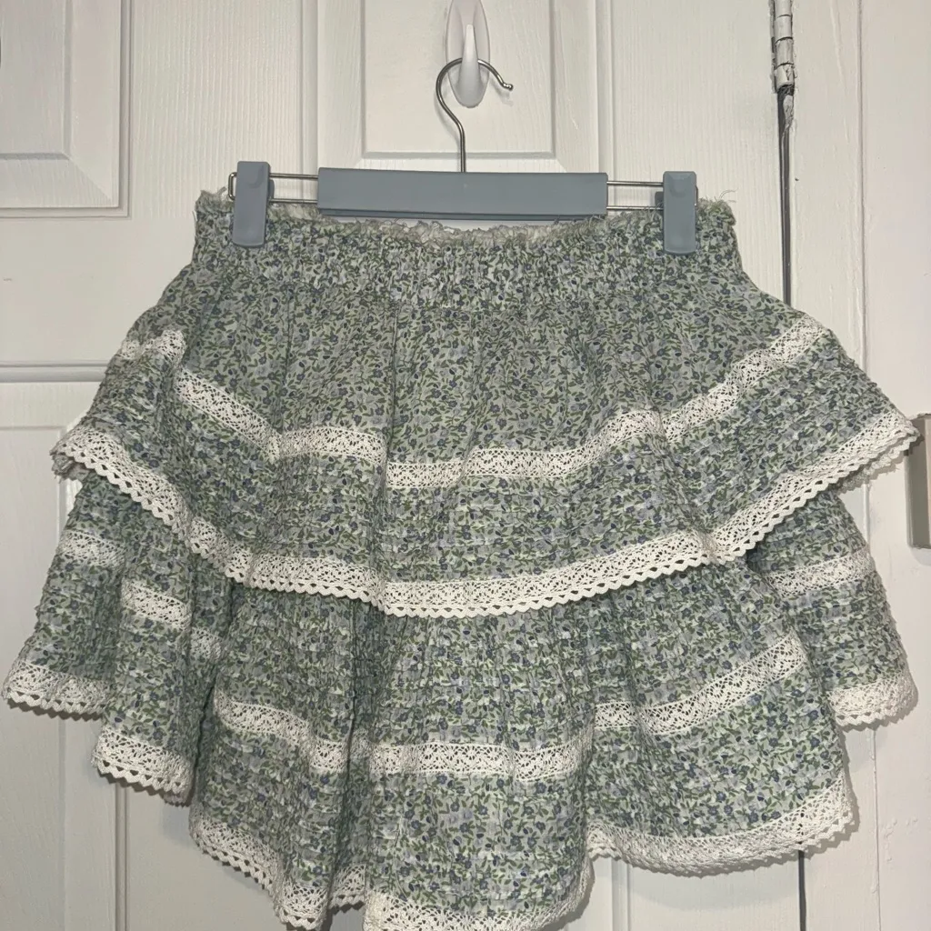 Aerie Floral Rock n Ruffle Mini Skirt in Green and White - Image 3