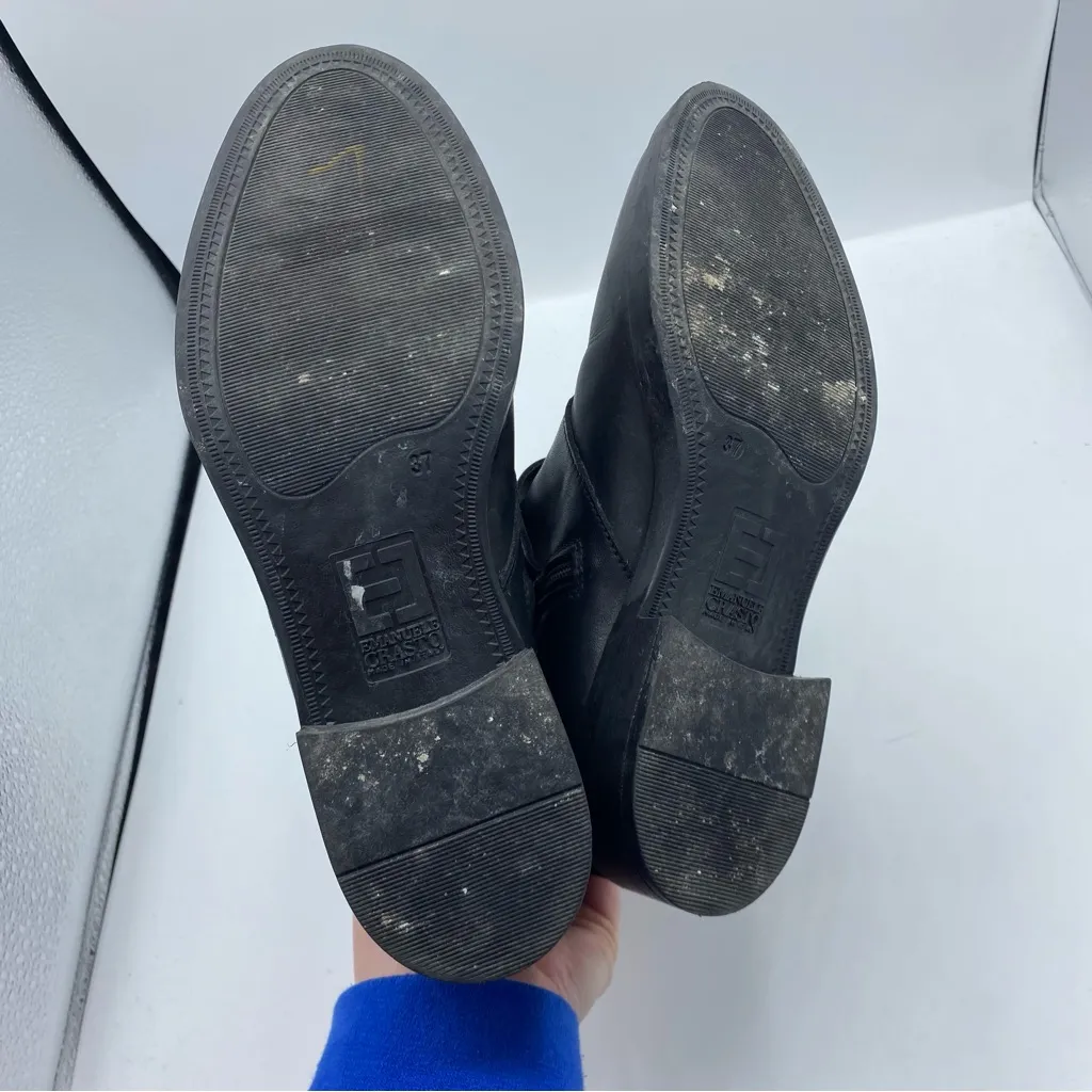 Emanuele Crasto Double Buckle Leather Moto Black Boots Size US 7 EUR 37 - Image 2