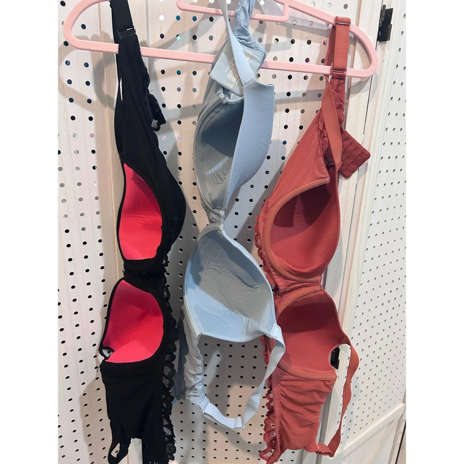 No Boundaries 38DD Black Blue Coral Lace Trim Push Up‎ Bra Set 3 - Image 3