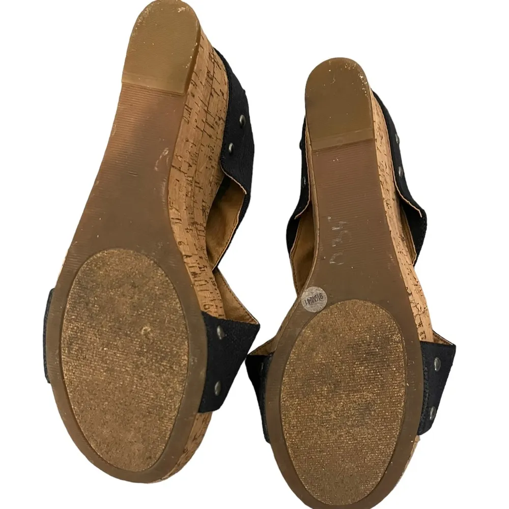 Lucky Brand Mykayla Cork Wedge Platform Peep Toe Navy Textile Upper Sandals 9.5M - Image 7