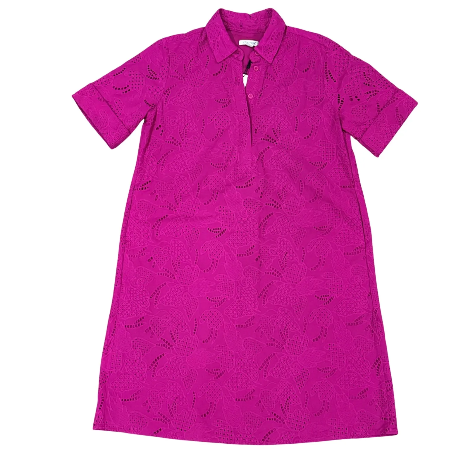 Chicos Raspberry Pink Eyelet Button Neck Shirt Dress Women's US Size 4 NEW - Image 3