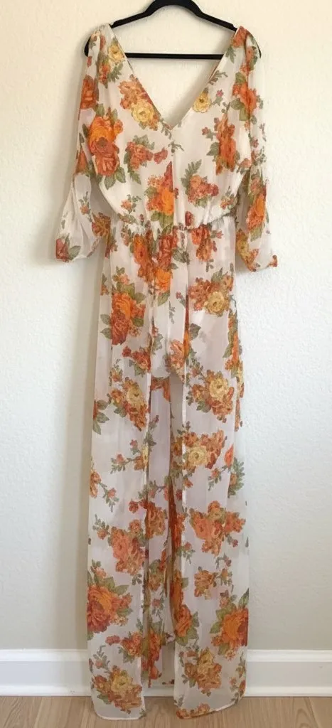 Stylish Derby Floral Romper – Maxi Length with Shorts, Women’s M Red Size M - Image 1