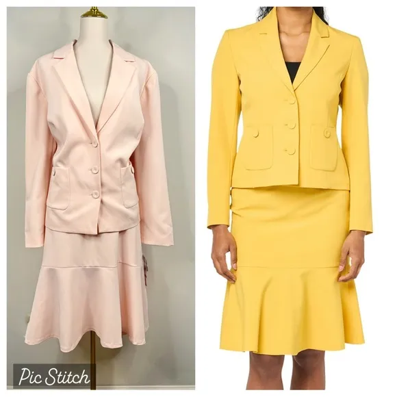 NEW Le Suit 2 Piece Blazer and Ruffle Hem Skirt Suit Size 22W Light Pink NWT - Image 3