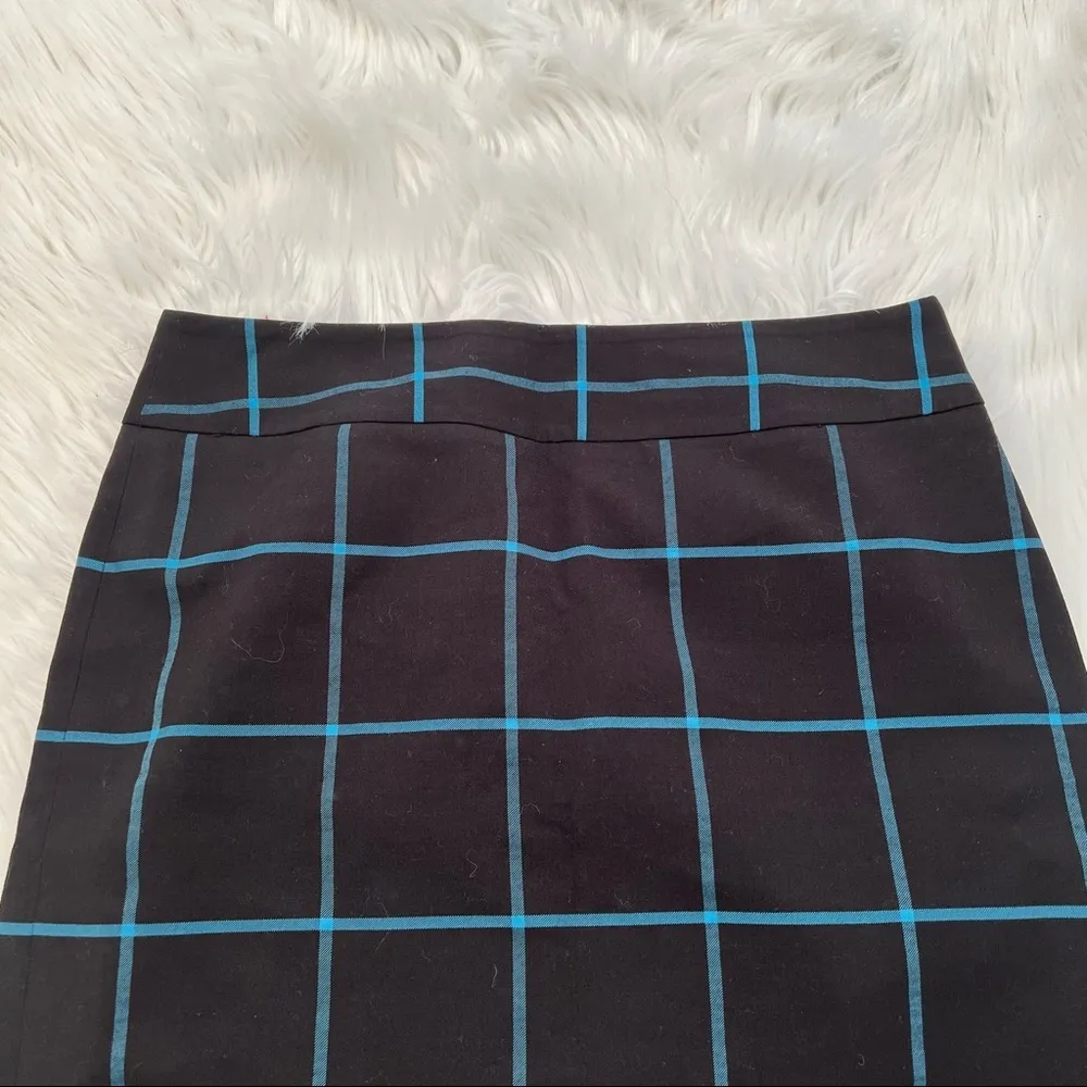 Loft A-Line Shift Skirt Black Teal Window Pane Plaid - Image 3