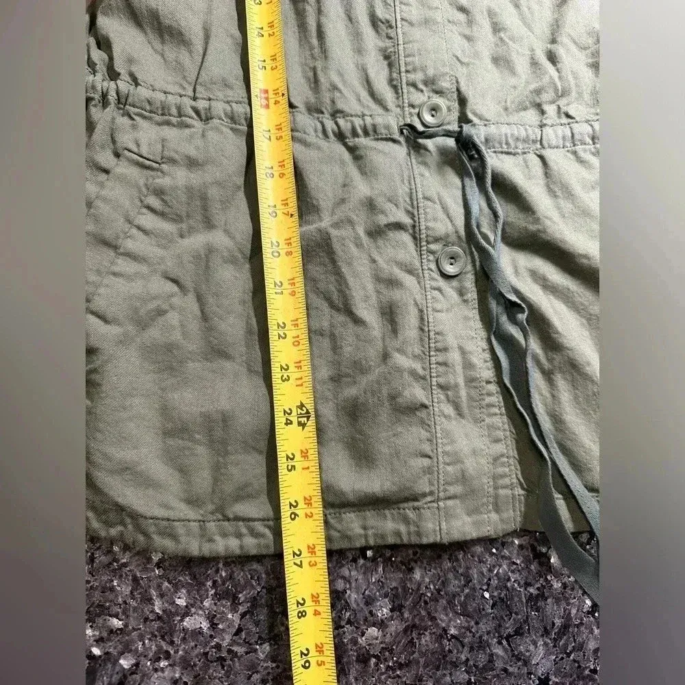 Eileen Fisher Olive Army Green Organic Cotton Drawstring Outwear Jacket Size XS - Image 12