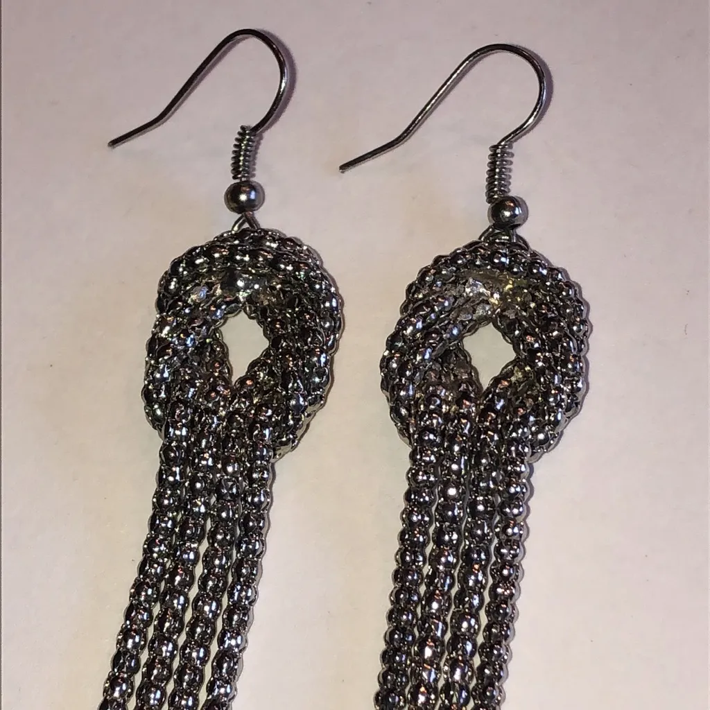 Elegant Silver Tone Shoulder Duster Boho Tassel Earrings - Image 4