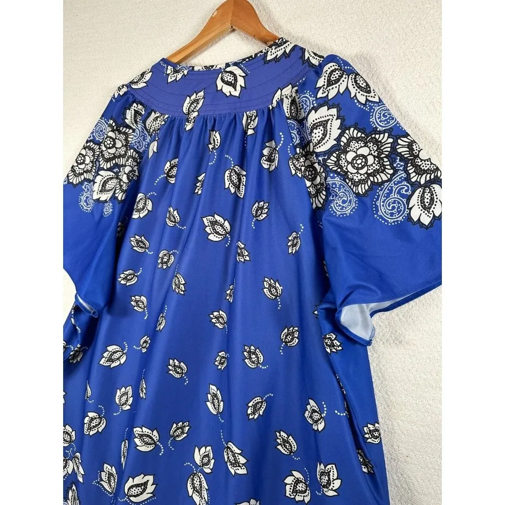 Just for Women MuuMuu House Dress Floral Snap Down Blue Lounge Short Sleeve - Image 4