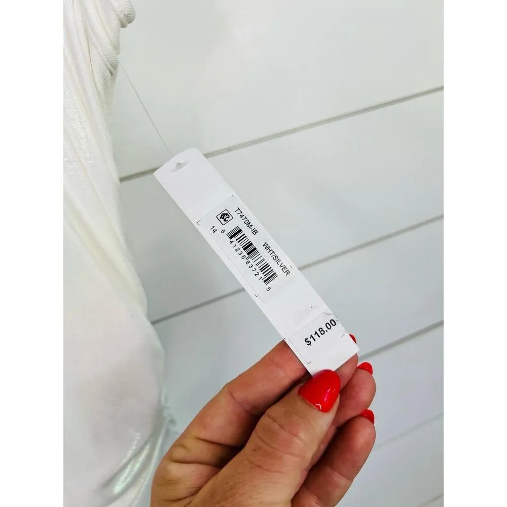 Ivy Blu White Ruched Sleeveless Shimmery Fabric One Shoulder Bodycon Dress US 14 - Image 9