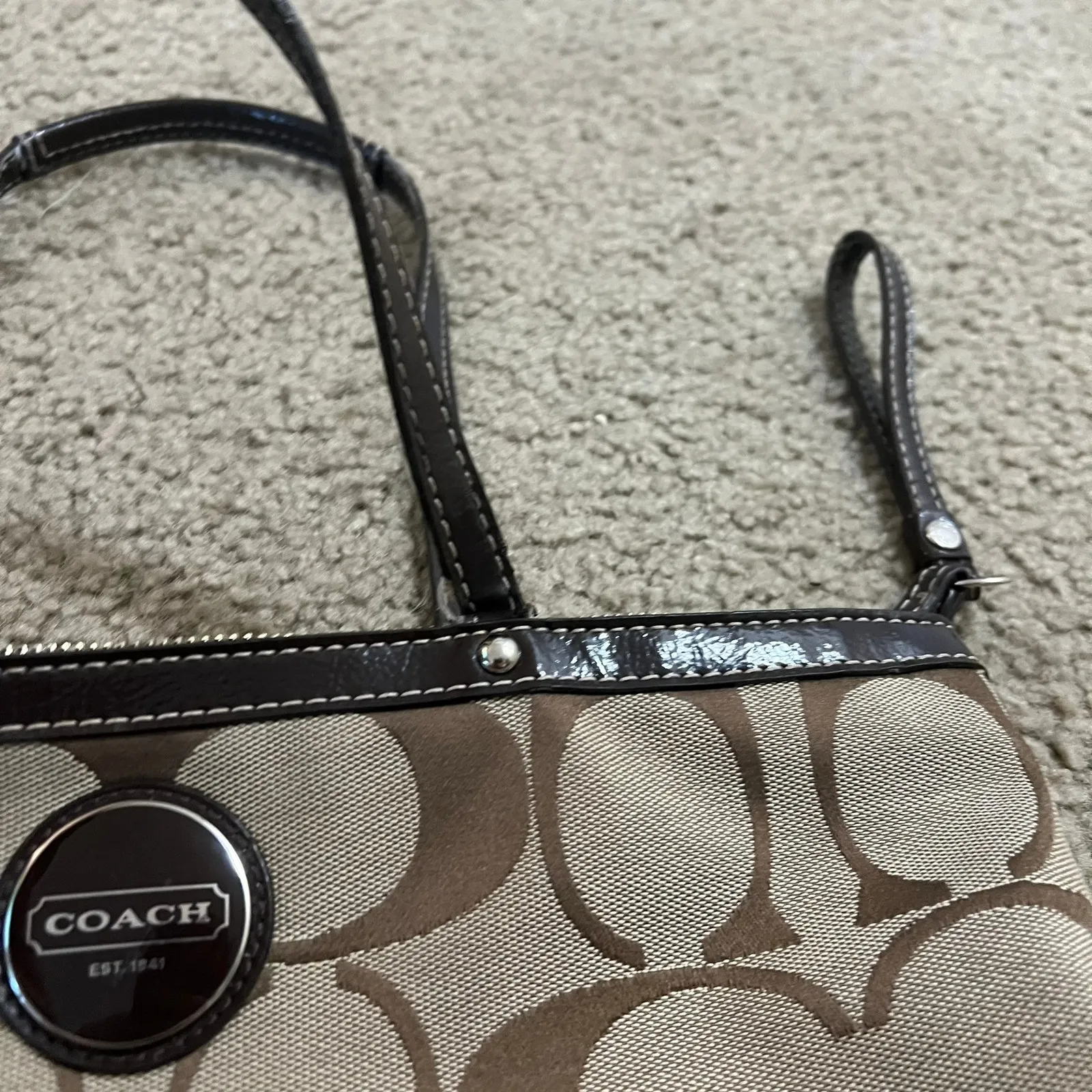 Coach Signature Monogrammed C Canvas Purse Travel Tote Bag Zip Closure - Image 5