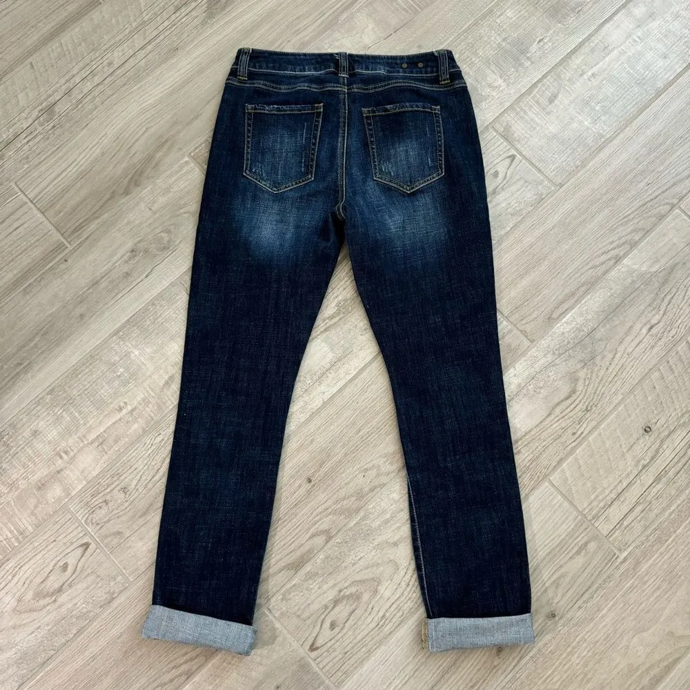 CAbi High Straight Jeans Distressed Dark Wash High Waist 4 Style #3561 - Image 8