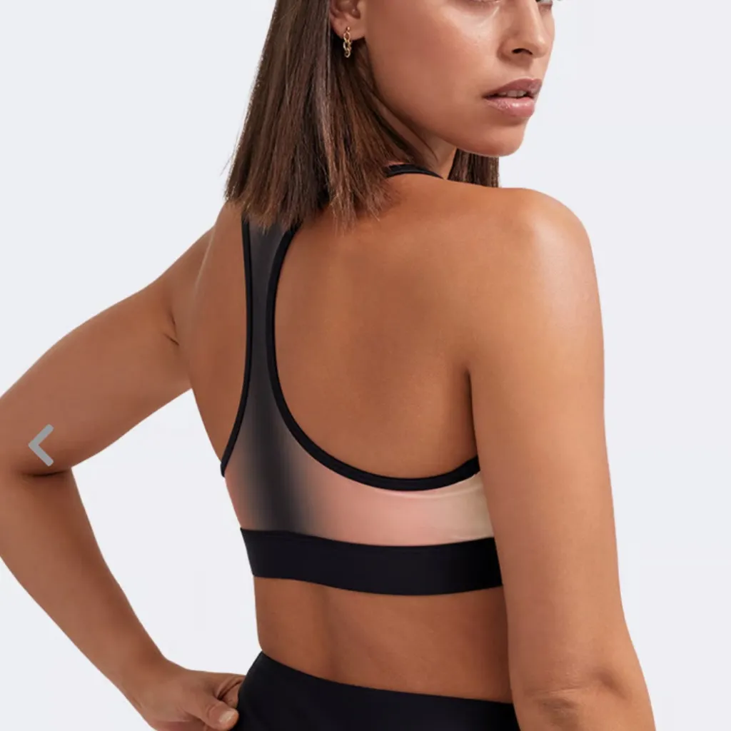 P.E NATION Momentum Sports Bra Pink Ombré Size Small Racer Back Scoop Neck Black - Image 3