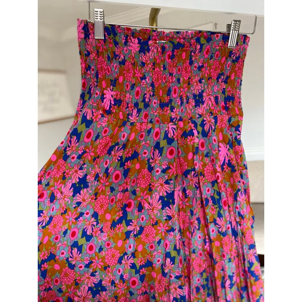 Natural Life Floral Smocked Maxi Dress Skirt Strapless Slit Boho L Cottagecore - Image 6