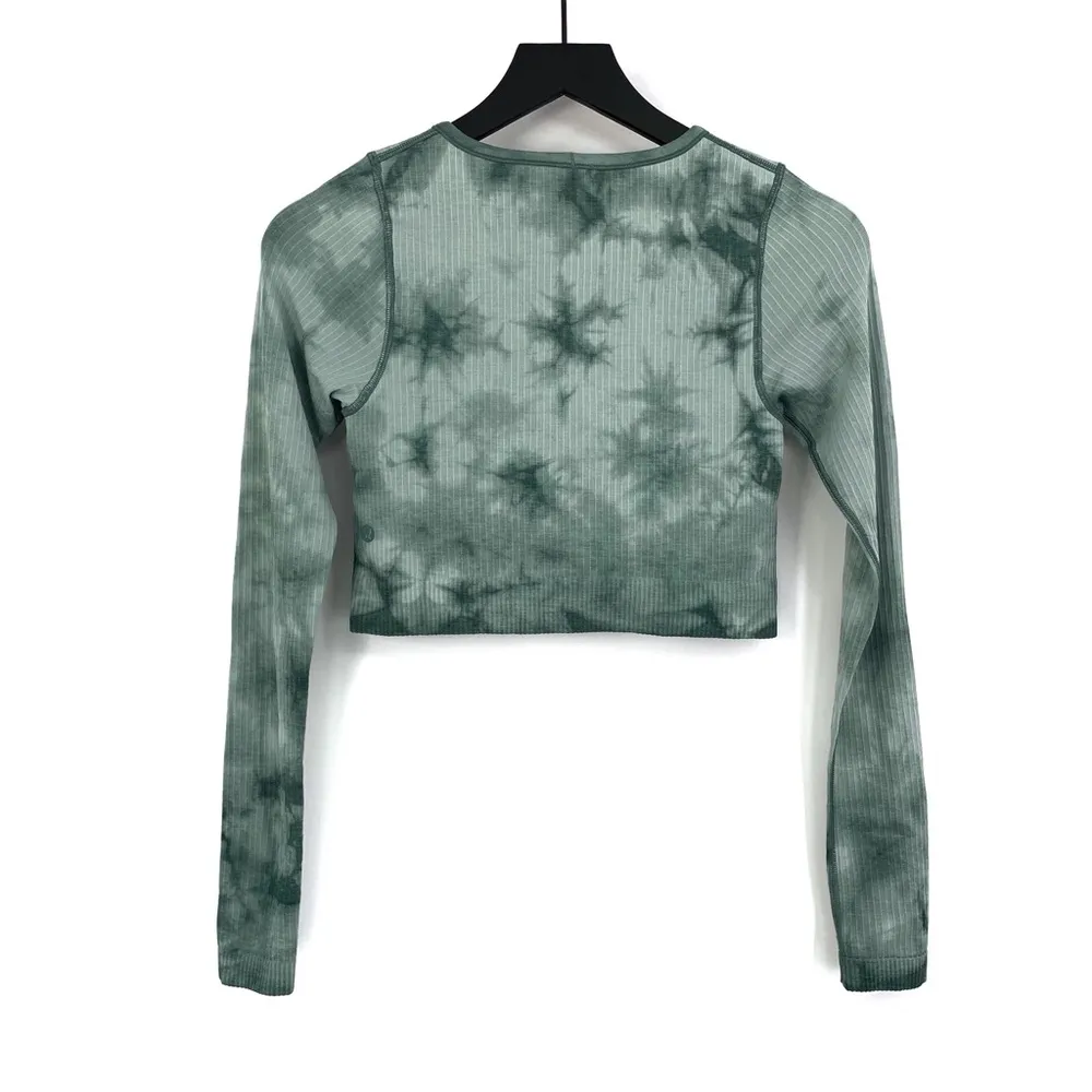 LULULEMON Ebb to Street Crop Long Sleeve Shirt *Marble Dye Tidewater Teal 6 - Image 5