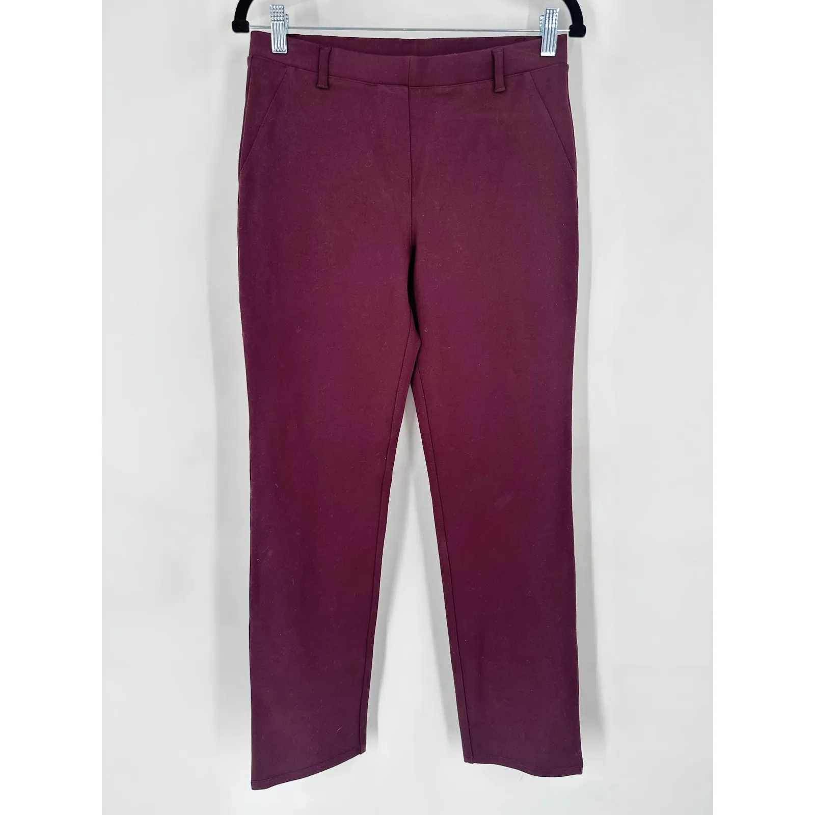 Quince Ultra-Stretch Ponte Straight Leg Pants Women's Size M Burgundy Pull on - Image 3