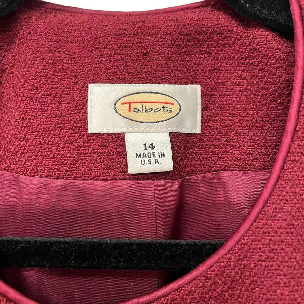 TALBOTS Vintage Red Wool Tweed Blend Size 14 Made in USA Bolero Blazer - Image 4