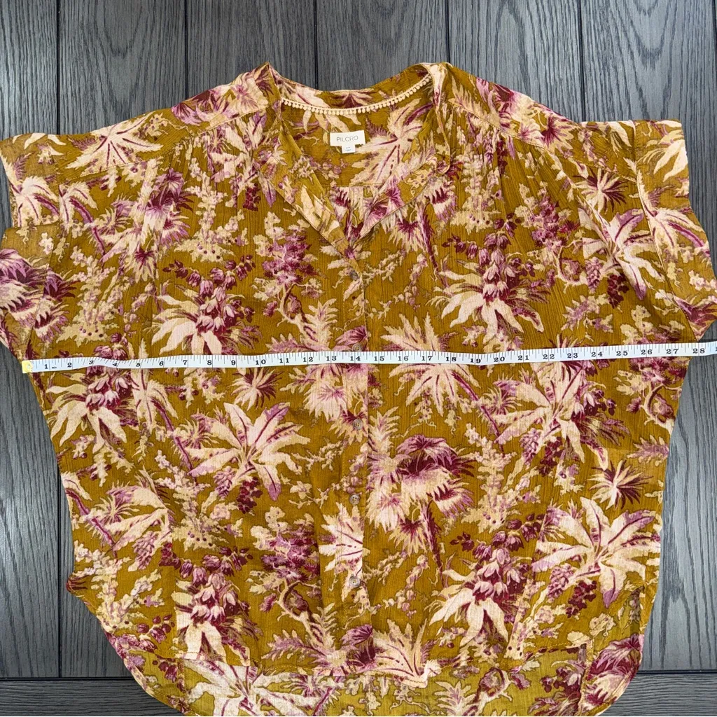 Pilcro Anthropologie Short Sleeve Batwing Buttoned Blouse Top Floral Size S/M - Image 11