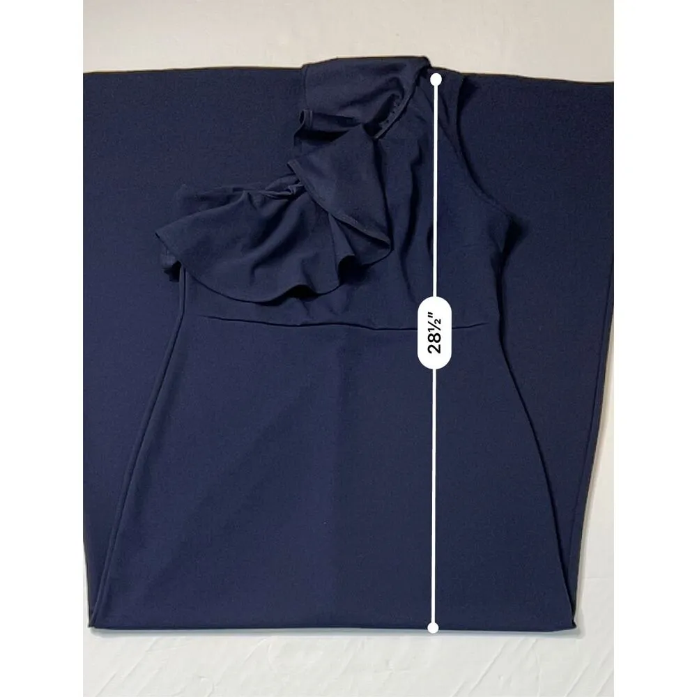 Lulu's Forever Ruffle One Shoulder‎ Trumpet Dress Navy XL Sexy Cruise Date Night - Image 12