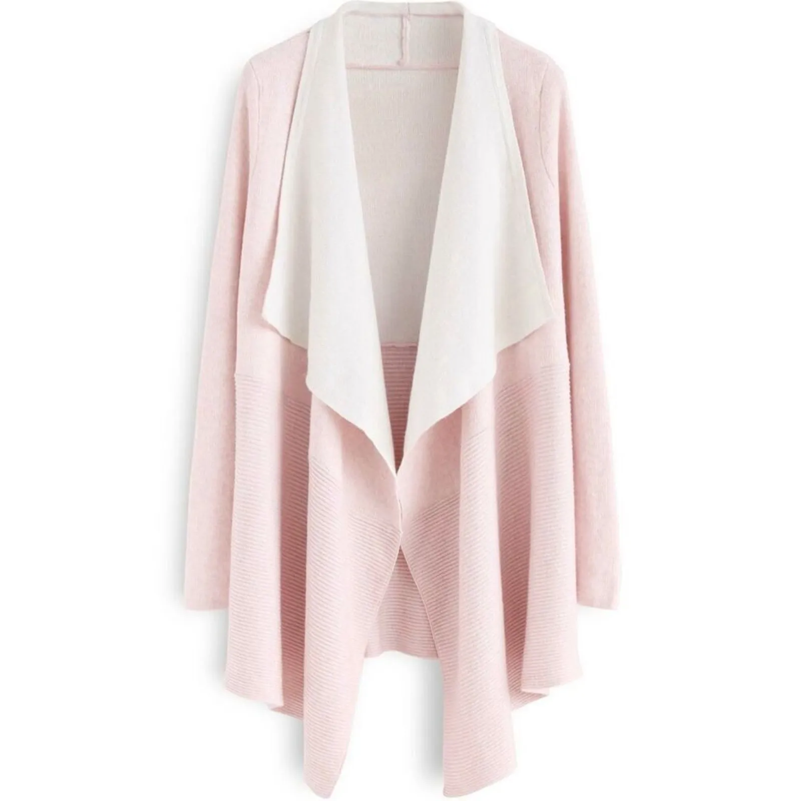 ChicWish Soft Blush Pink Wool Blend Drape Open Cardigan Sweater One Size $90 - Image 3