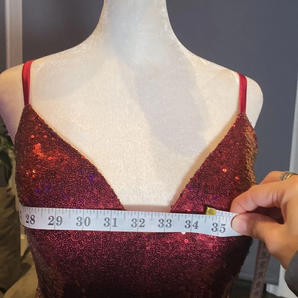 Women’s Burgundy Fully Sequined Mermaid Style Prom Party Dress Size S NWT - Image 8