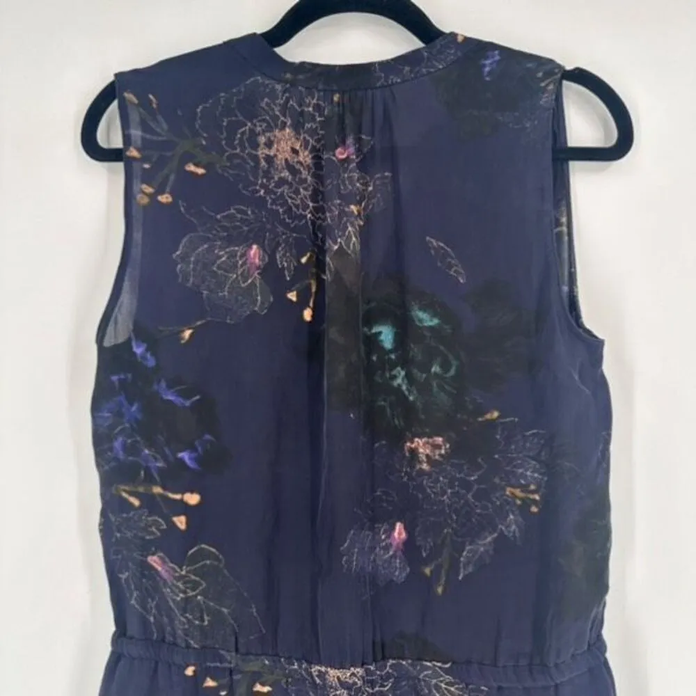 Babaton‎ Aritzia Women's Floral Silk Benedict Sleeveless Shirt Dress Navy Medium - Image 10