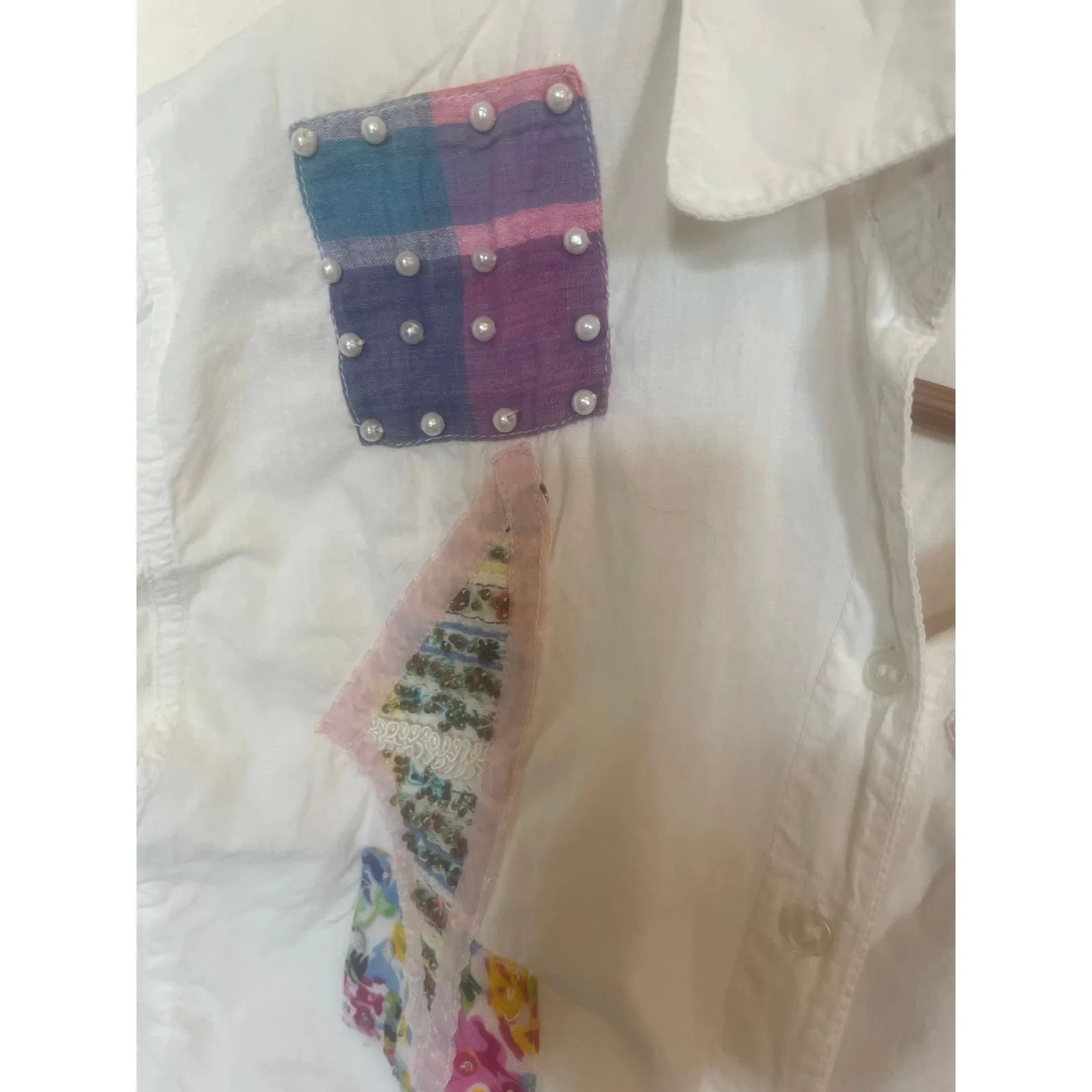 VINTAGE 90's Short Sleeve Top w Patches Granny Cottage Cat Lady Medium / M White Size undefined - Image 6