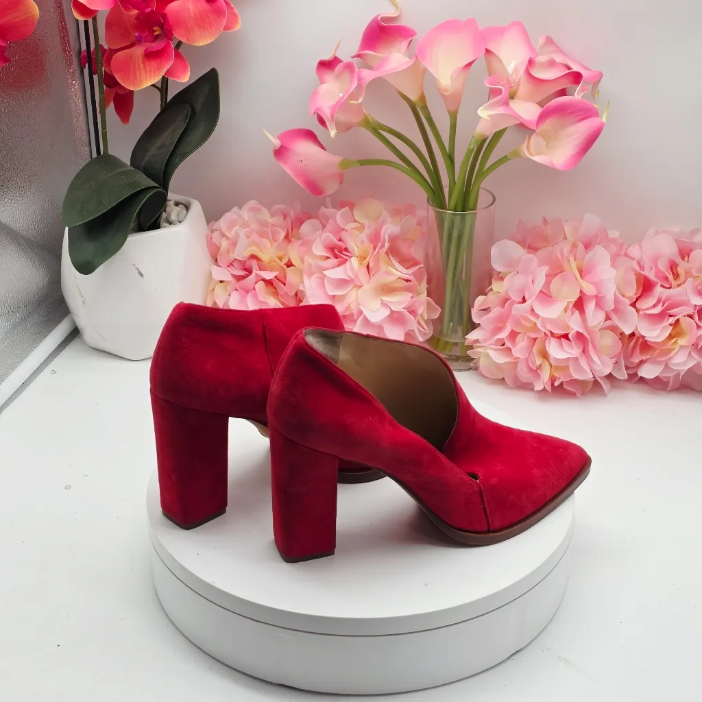 Vince Camuto Loretan Bootie Heel In Cherry Red Suede - Image 8