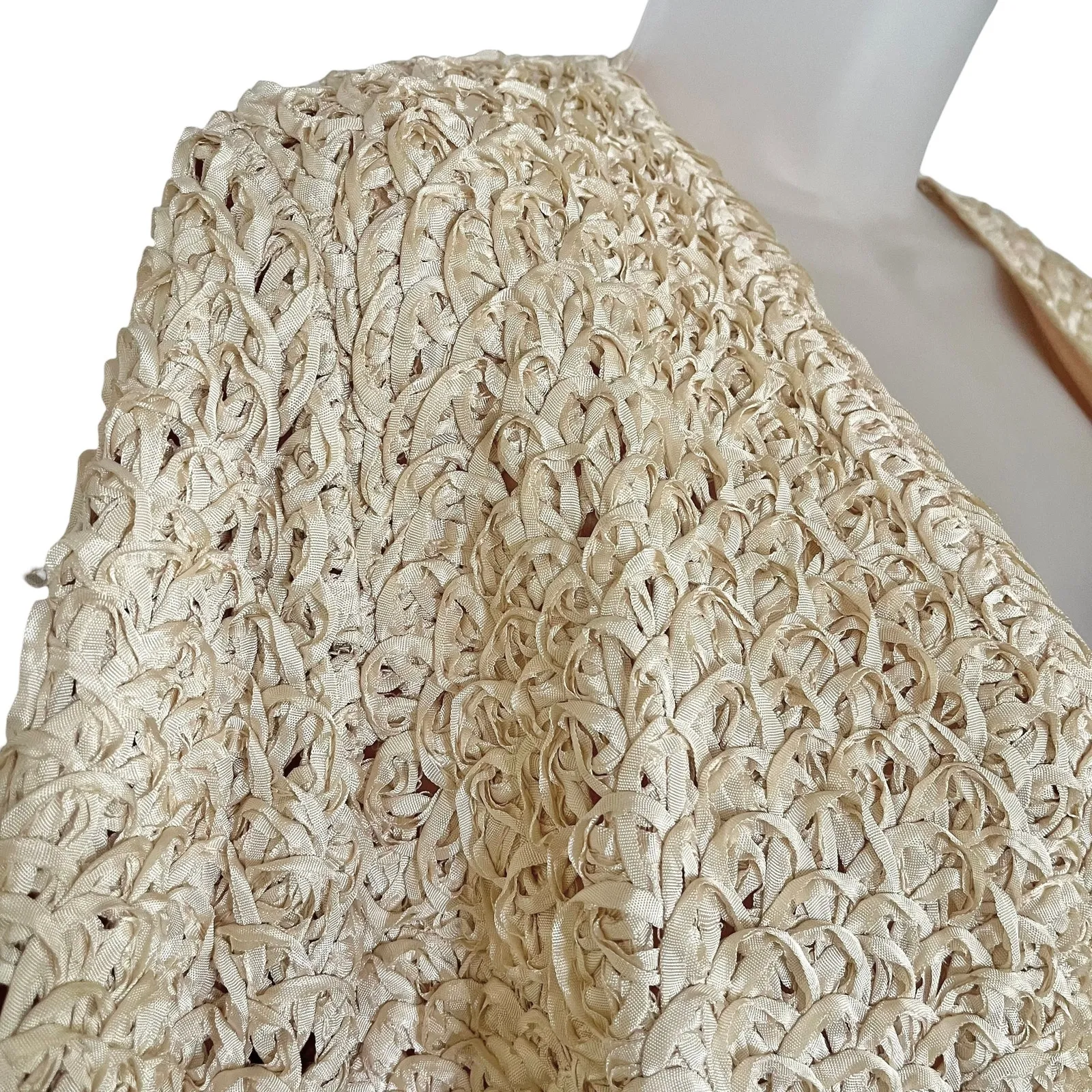 Vintage Handmade Cream Silk Ribbon Woven Capelet Box Jacket - Image 8