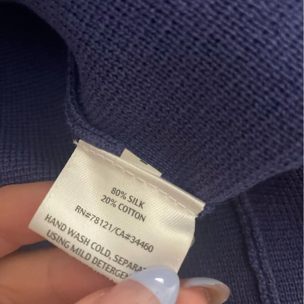 Eileen Fisher Open Waterfall Knit Cardigan Sweater Sz Large Blue Silk Cotton NEW - Image 6