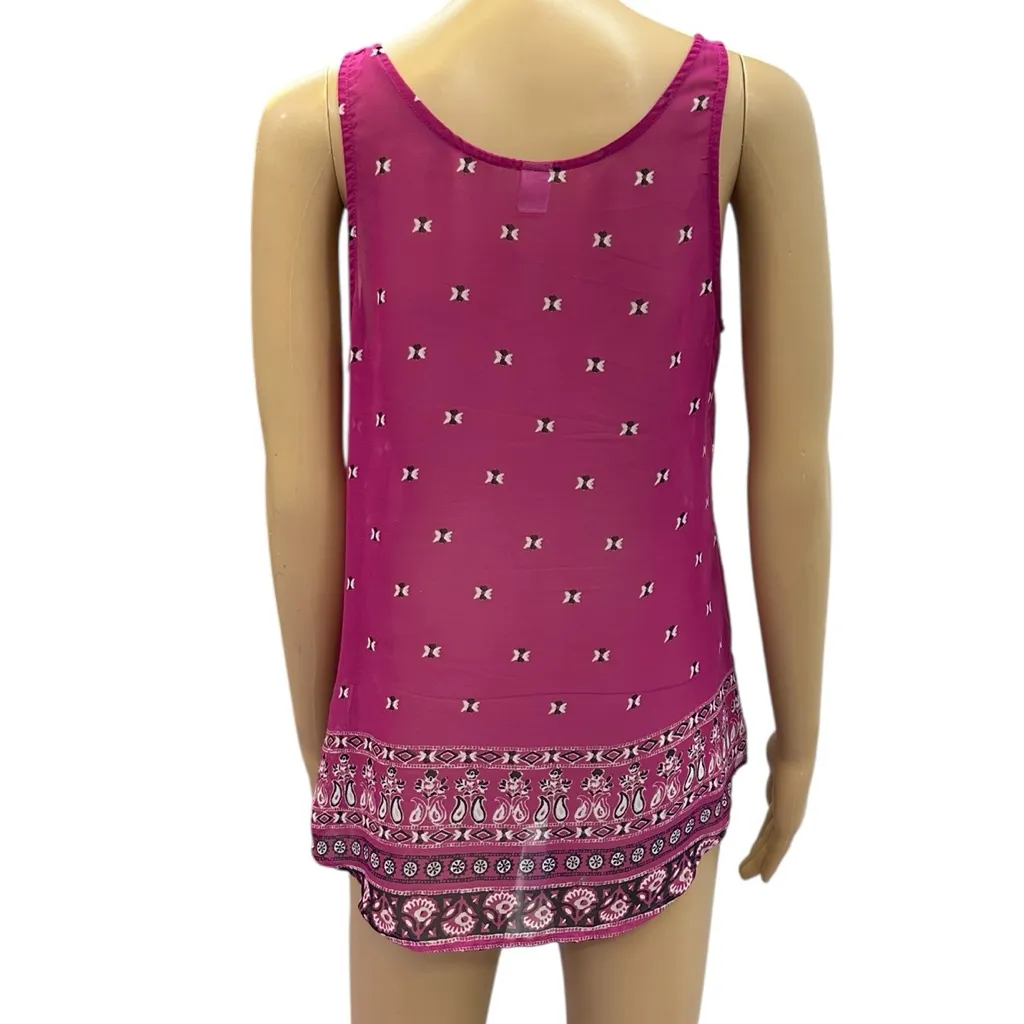 Old Navy Fuchsia Black White Semi Sheer Lightweight Sleeveless Tank Blouse Top M - Image 4