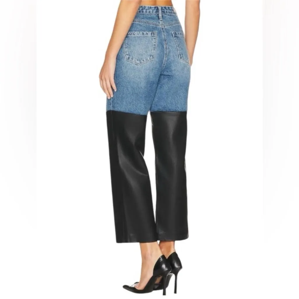 Blank NYC Jeans Womens 26 Blue Baxter Wide Leg Rib Cage Moto Faux Leather Biker - Image 4