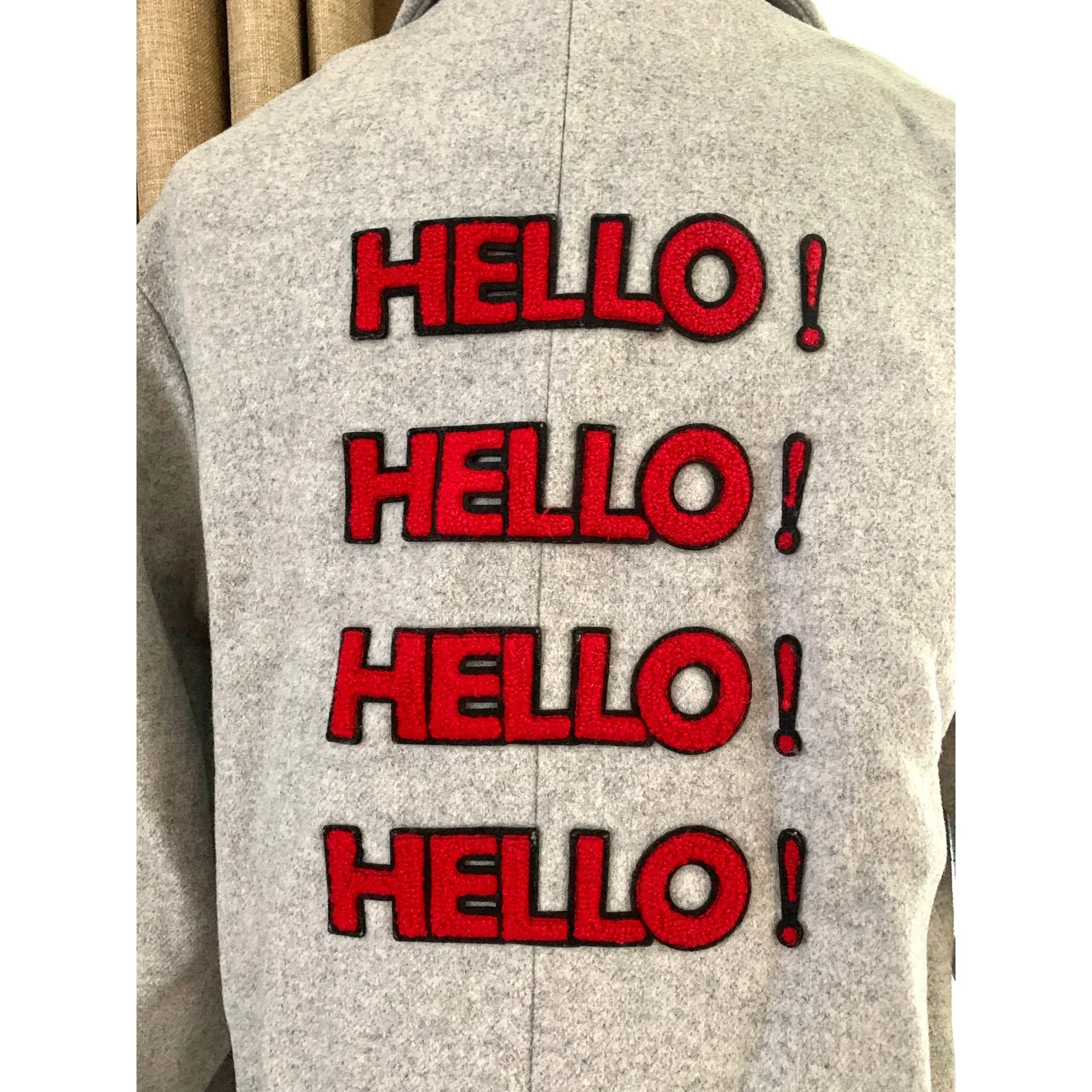 Ochirly Wool Blend "Hello! Oh! Yeah" Coat in Light Gray - Image 5