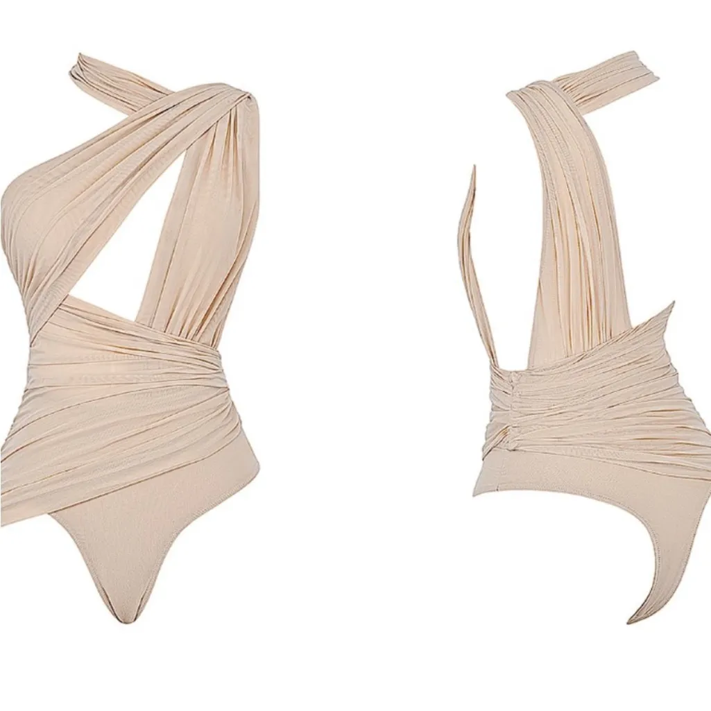 HOUSE OF CB 'Cheyanne'‎ Ecru Gathered Bodysuit NWOT size L - Image 7