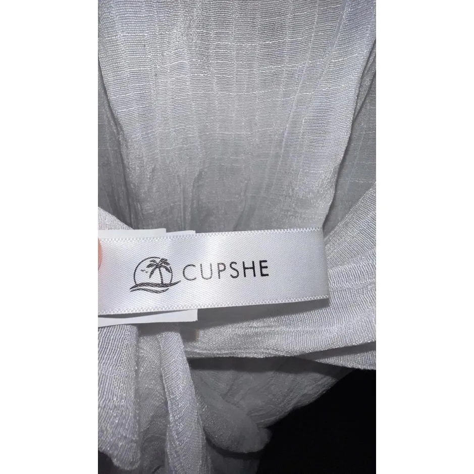 Cupshe Swim Coverup Dress Boho Crochet Pom Pom Fringe Tassel White One Size - Image 8