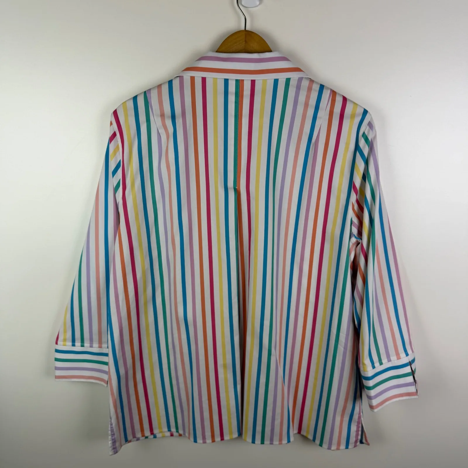 Ali Miles Rainbow Striped Blouse Medium Multicolor Pastel Colorful Office Bright White - Image 5