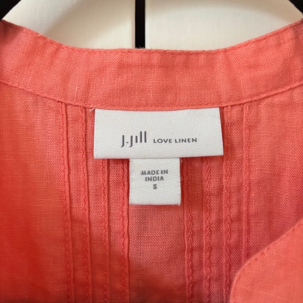 J. Jill Linen Coral Orange Button Down Pleated Tunic Size Small Vacation Coverup - Image 6