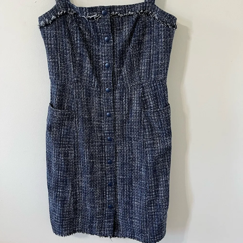 Banana Republic Navy Blue Tweed Button-Front Sleeveless Mini Dress Size 10 - Image 8