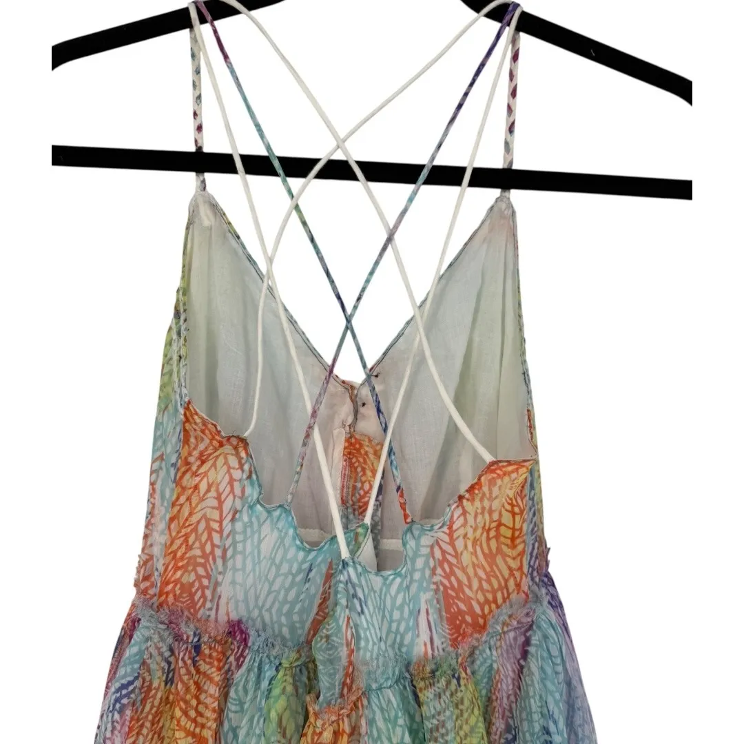 NWT Free People Sea Gypsy Rainbow Feather Print Midi Dress Size Small Boho Fairy - Image 8