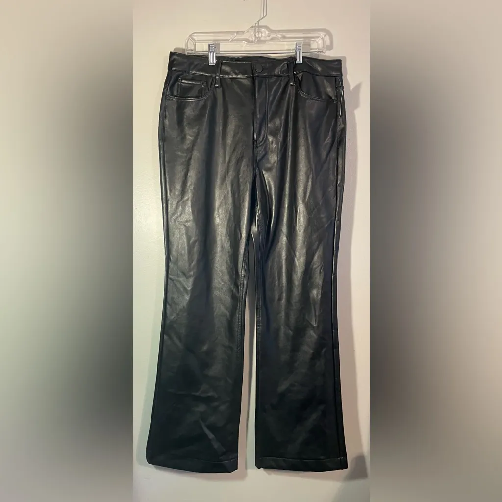 Stitch Star Black High Rise Flare Vegan Leather Pants, Size 16, NWT - Image 2