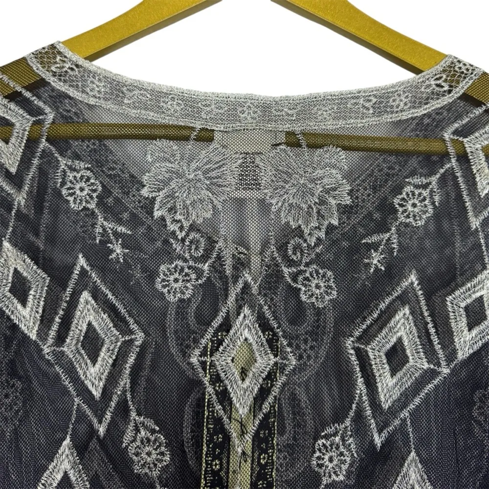 Ultra Pink Mesh Embroidered Tunic Top Size M Gray Silver Fairy Grunge Whimsigoth - Image 7