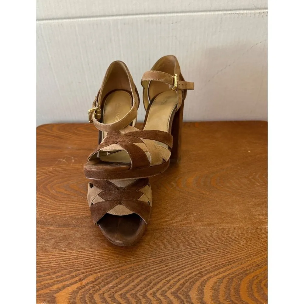 Michael Kors Becky Women's Platform Block Heel Two Tone Sandals Sz 7 Sku 2867 - Image 8