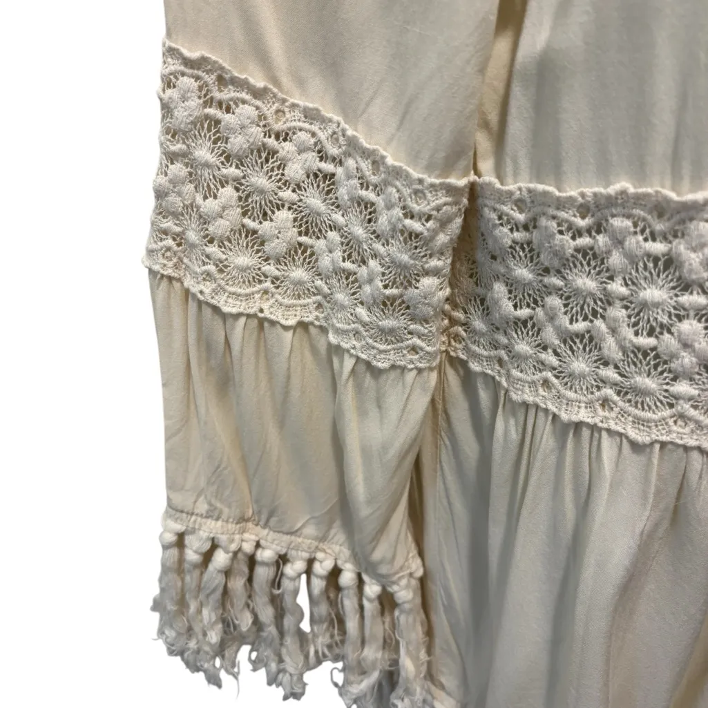 Entro Open Cardigan Ivory Sz S Fringe Crochet Tassels Bohemian Gypsy Hippy Rayon - Image 4
