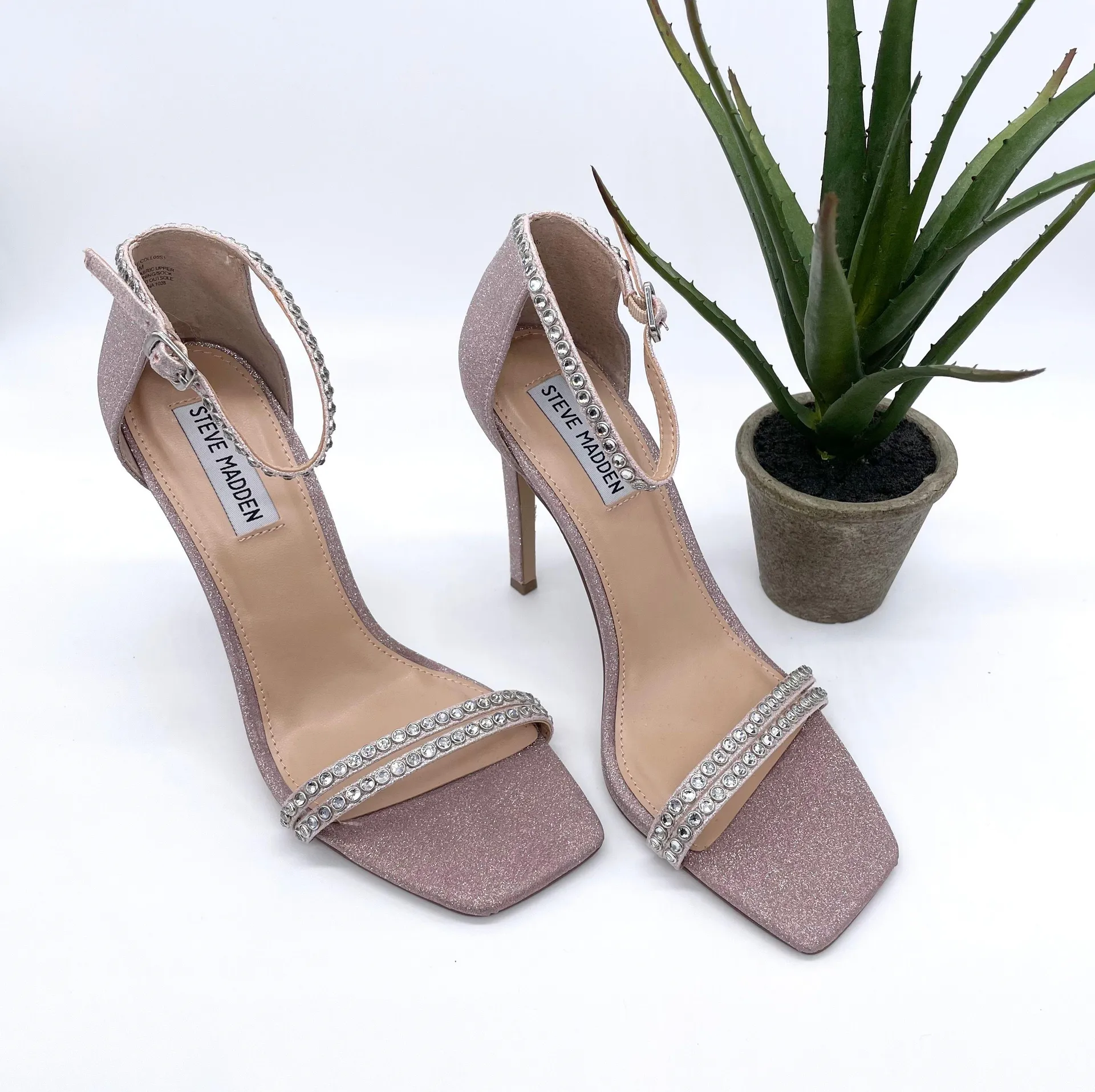 Collette Strappy Stiletto Heels Blush Glitter Sandals - Image 5