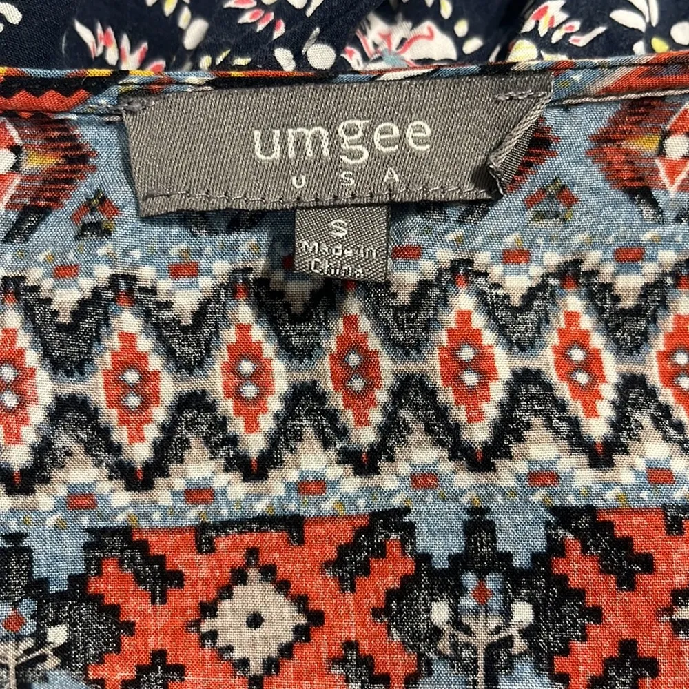 Umgee Babydoll Short Dress Flowy Navy Blue Floral Boho Tunic - Image 12